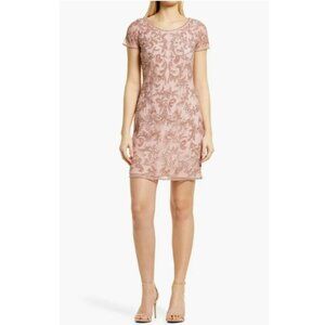 Pisarro Nights Beaded Mesh Cocktail Dress Dusty Pink 2‎